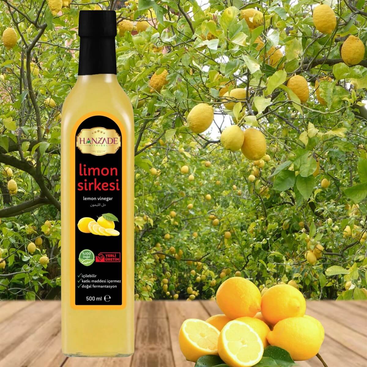 Hanzade Bitkisel Limon Sirkesi 500 Ml Doğal Fermantasyon Içilebilir Katkısız Cam Şişe